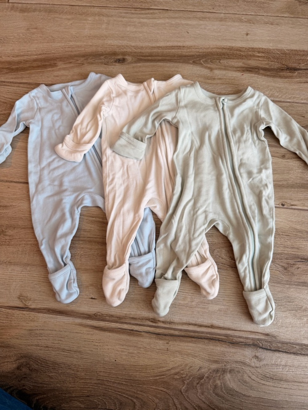 Soft Pastel Zipper Footed Baby One-Piece - Blue, Pink, Sage